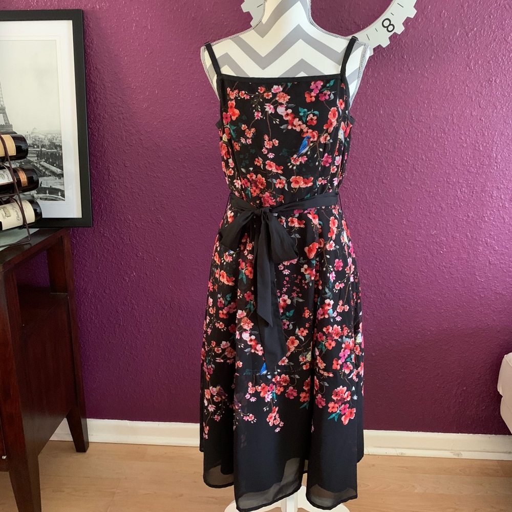 Lovely Floral Black Dress Spaghetti Straps